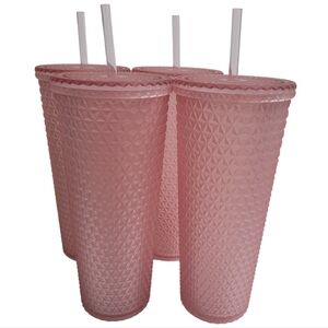 Holiday Time | Plastic Matte Textured Tinted Pink Tumbler Set